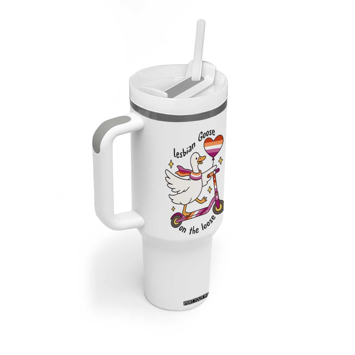 Lesbian Goose On The Loose Tumbler With Handle Funny LGBTQ Animal Pride Gift