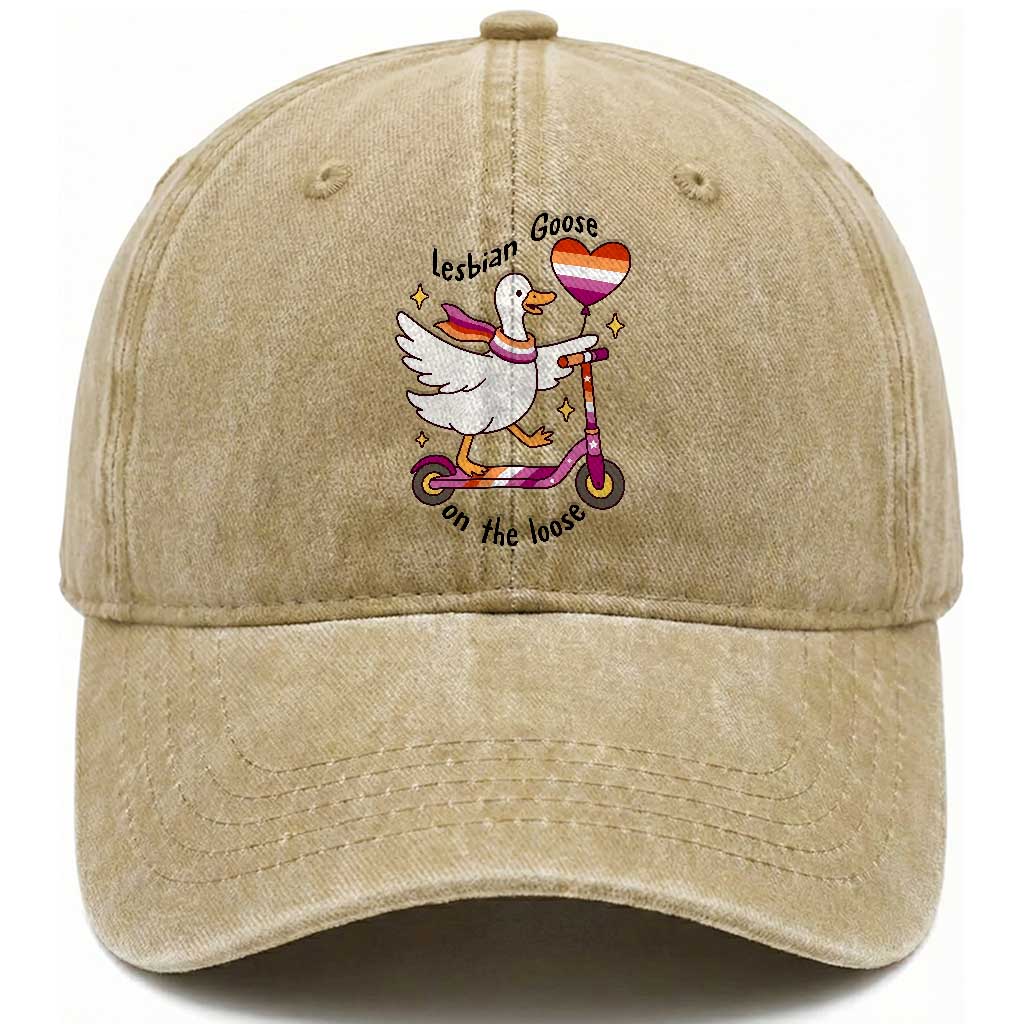Lesbian Goose On The Loose Washed Cotton Baseball Cap Funny LGBTQ Animal Pride Gift TS12 Print Your Wear
