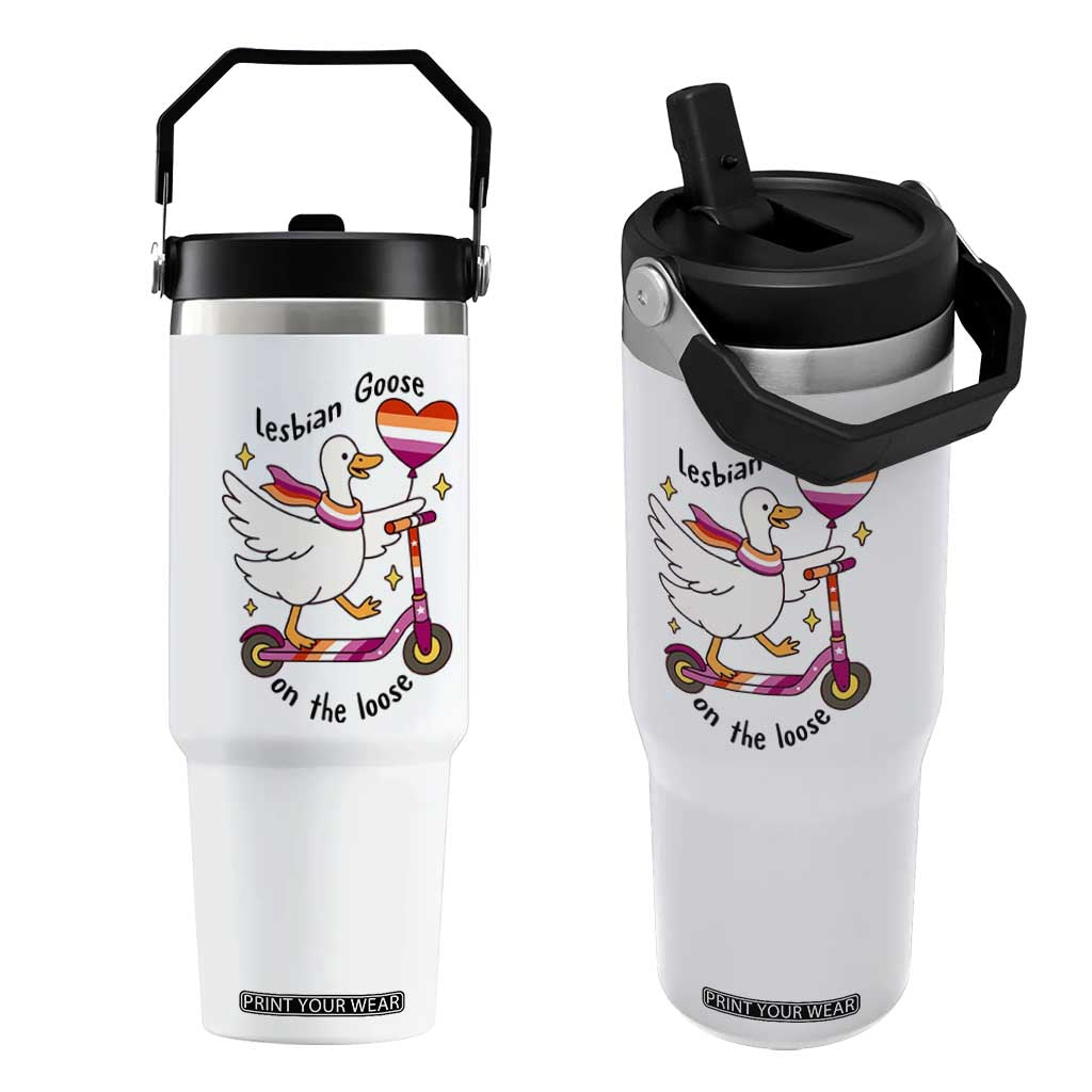 Lesbian Goose On The Loose Flip Straw Tumbler Funny LGBTQ Animal Pride Gift TS12 One Size: 30 oz White Print Your Wear