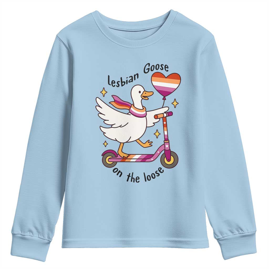 Lesbian Goose On The Loose Youth Sweatshirt Funny LGBTQ Animal Pride Gift TS12 Light Blue Print Your Wear