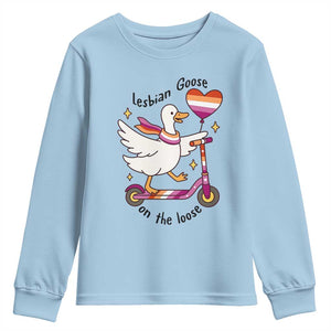 Lesbian Goose On The Loose Youth Sweatshirt Funny LGBTQ Animal Pride Gift TS12 Light Blue Print Your Wear