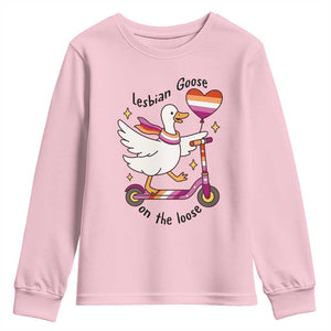 Lesbian Goose On The Loose Youth Sweatshirt Funny LGBTQ Animal Pride Gift TS12 Light Pink Print Your Wear