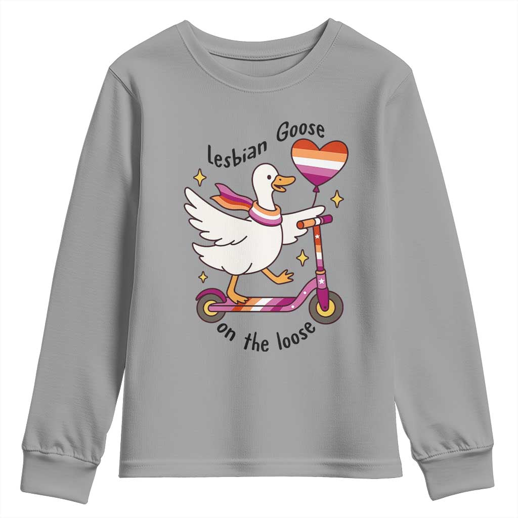 Lesbian Goose On The Loose Youth Sweatshirt Funny LGBTQ Animal Pride Gift TS12 Sport Gray Print Your Wear