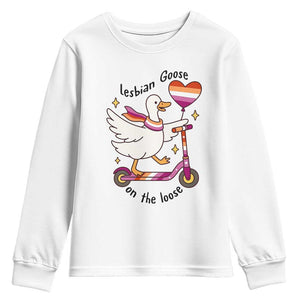 Lesbian Goose On The Loose Youth Sweatshirt Funny LGBTQ Animal Pride Gift TS12 White Print Your Wear