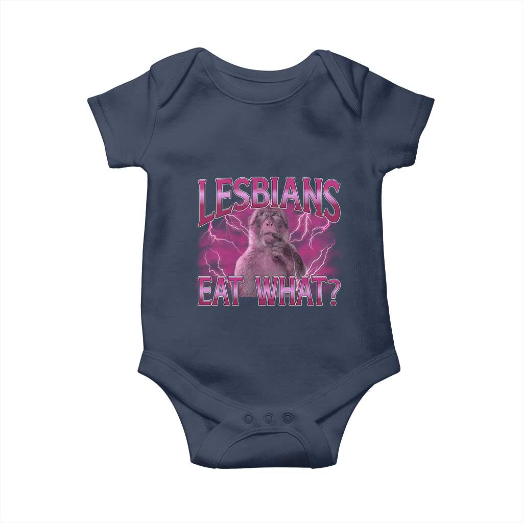 Funny Monkey Meme Lesbians Eat What Baby Onesie LGBTQ Pride Gift