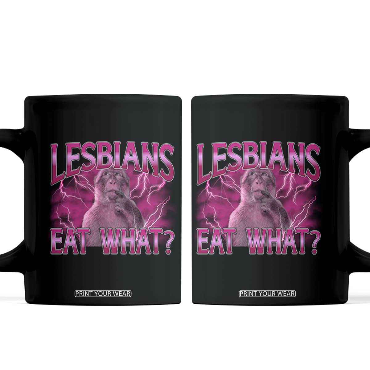 Funny Monkey Meme Lesbians Eat What Coffee Mug LGBTQ Pride Gift