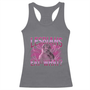 Funny Monkey Meme Lesbians Eat What Racerback Tank Top LGBTQ Pride Gift