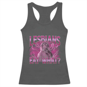 Funny Monkey Meme Lesbians Eat What Racerback Tank Top LGBTQ Pride Gift
