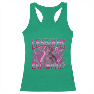 Funny Monkey Meme Lesbians Eat What Racerback Tank Top LGBTQ Pride Gift
