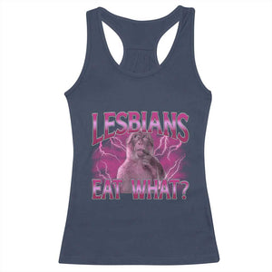 Funny Monkey Meme Lesbians Eat What Racerback Tank Top LGBTQ Pride Gift