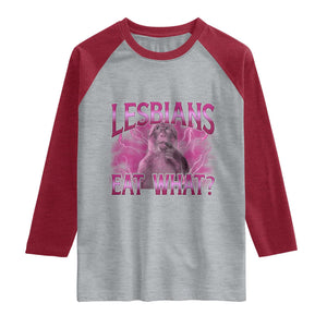 Funny Monkey Meme Lesbians Eat What Raglan Shirt LGBTQ Pride Gift TS12 Heather Gray Heather Red Print Your Wear