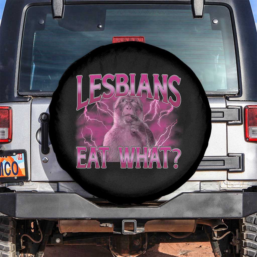 Funny Monkey Meme Lesbians Eat What Spare Tire Cover LGBTQ Pride Gift TS12 No hole Black Print Your Wear
