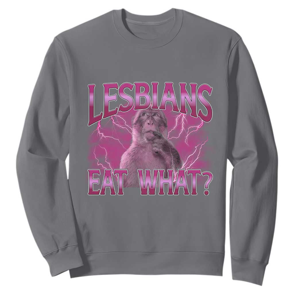 Funny Monkey Meme Lesbians Eat What Sweatshirt LGBTQ Pride Gift TS12 Charcoal Print Your Wear