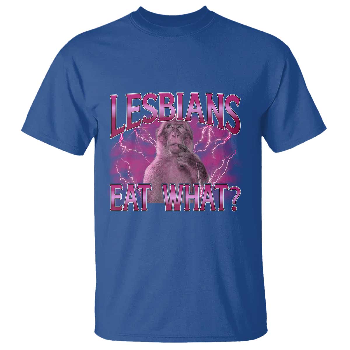 Funny Monkey Meme Lesbians Eat What T Shirt LGBTQ Pride Gift TS12 Royal Blue Print Your Wear