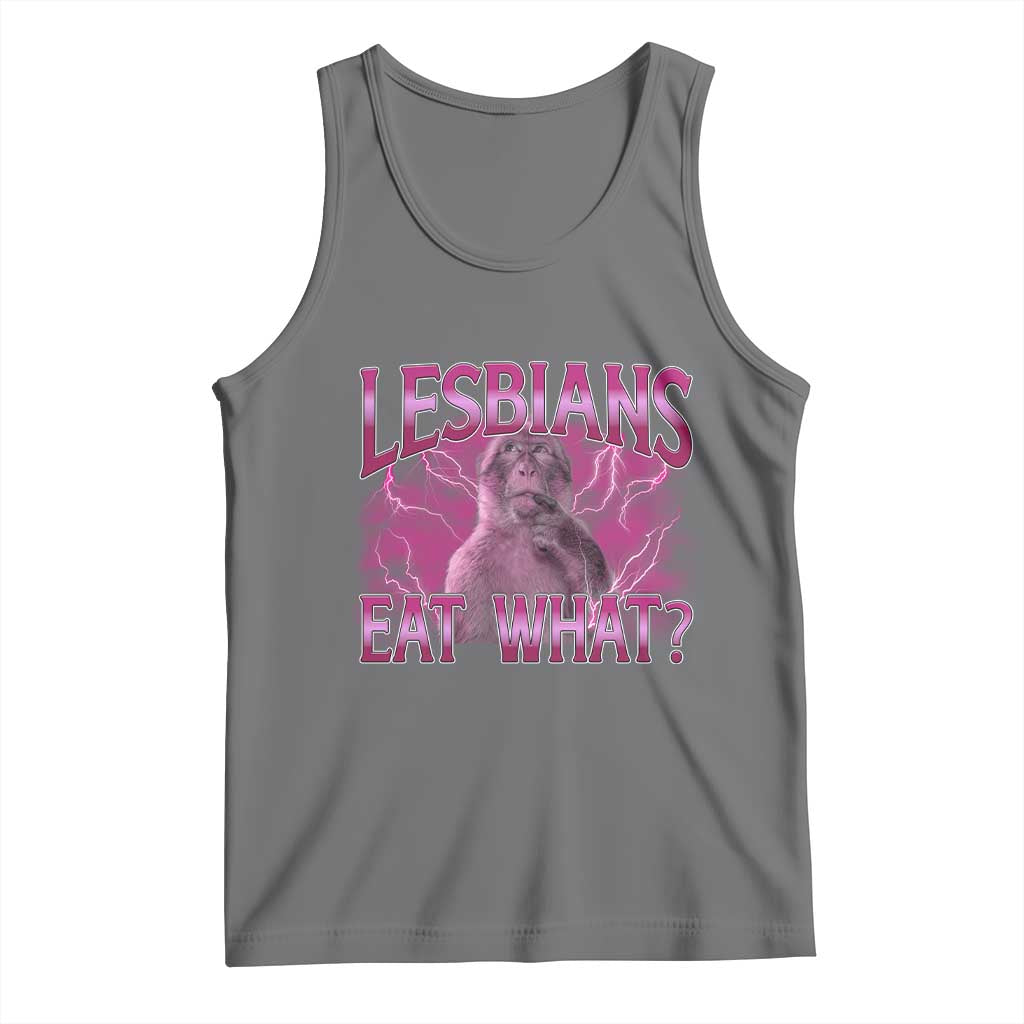 Funny Monkey Meme Lesbians Eat What Tank Top LGBTQ Pride Gift TS12 Black Heather Print Your Wear
