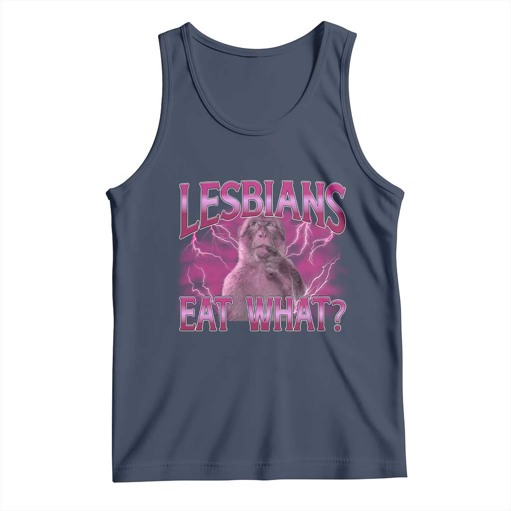 Funny Monkey Meme Lesbians Eat What Tank Top LGBTQ Pride Gift TS12 Navy Print Your Wear