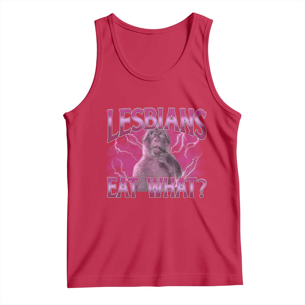 Funny Monkey Meme Lesbians Eat What Tank Top LGBTQ Pride Gift TS12 Red Print Your Wear