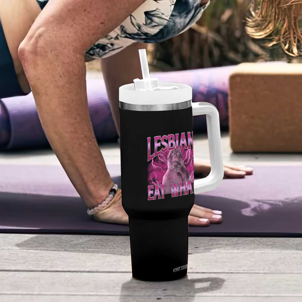Funny Monkey Meme Lesbians Eat What Tumbler With Handle LGBTQ Pride Gift