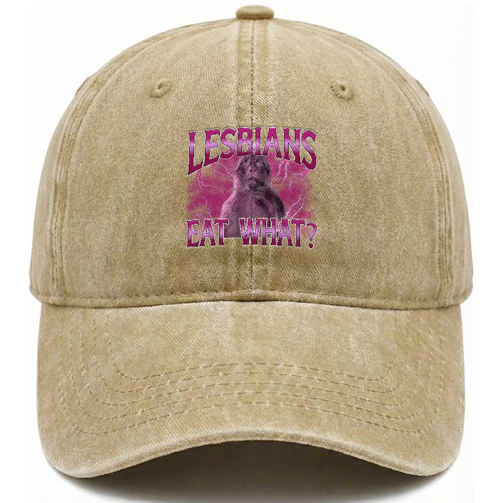 Funny Monkey Meme Lesbians Eat What Washed Cotton Baseball Cap LGBTQ Pride Gift TS12 Print Your Wear