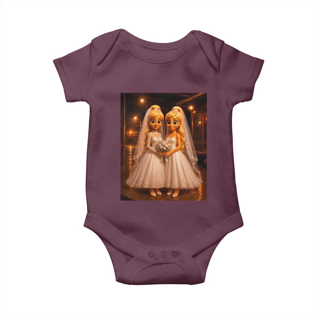 Funny Lesbian Pride Tung Tung Sahur Engagement Gift Baby Onesie TS12 Maroon Print Your Wear