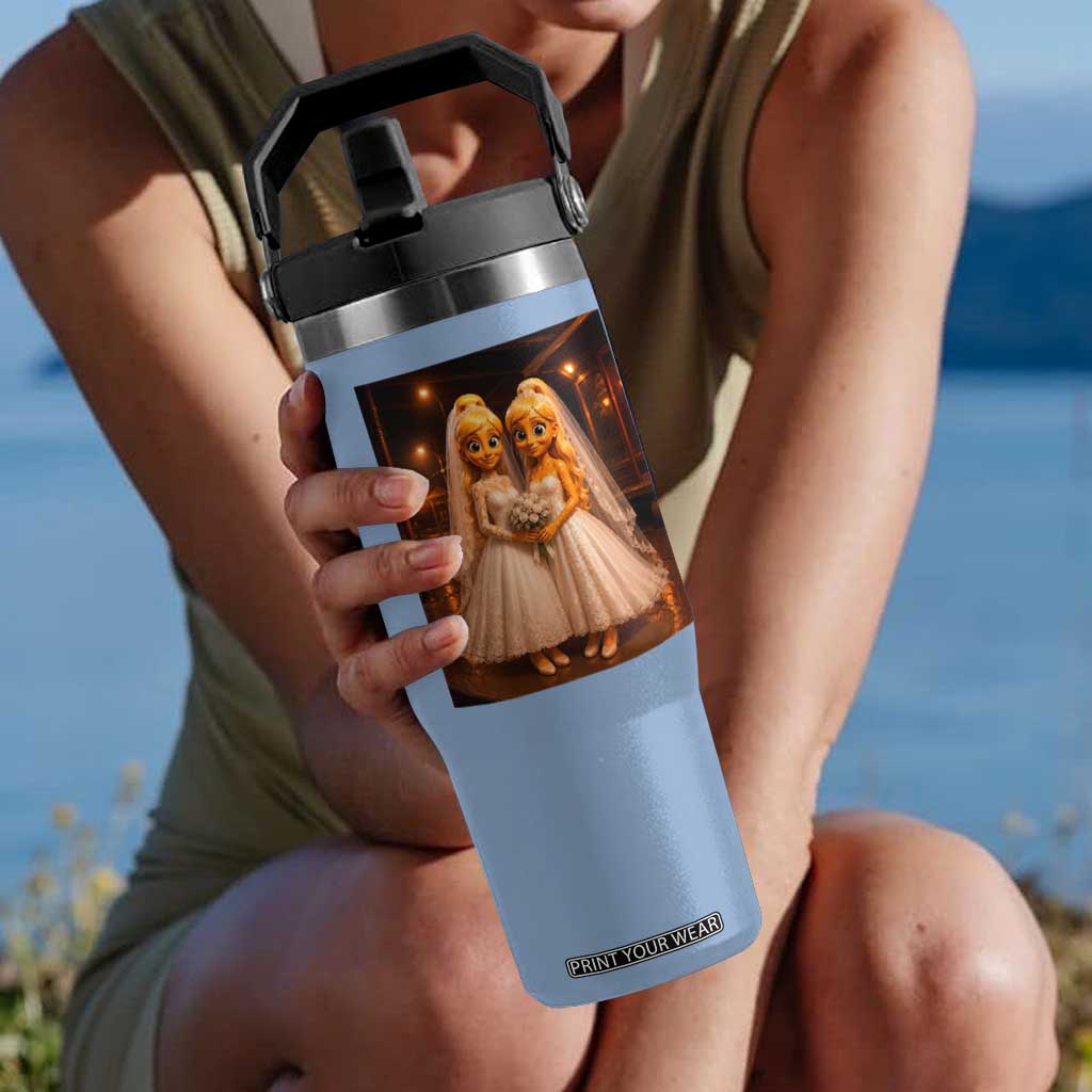 Funny Lesbian Pride Tung Tung Sahur Engagement Gift Flip Straw Tumbler TS12 One Size: 30 oz Light Blue Print Your Wear