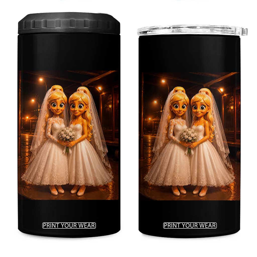 Funny Lesbian Pride Tung Tung Sahur Engagement Gift 4 in 1 Can Cooler Tumbler