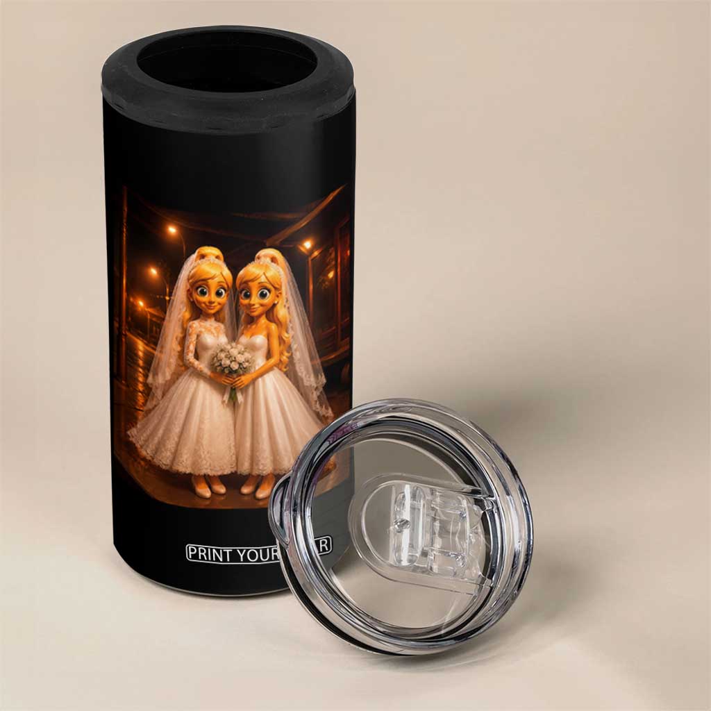 Funny Lesbian Pride Tung Tung Sahur Engagement Gift 4 in 1 Can Cooler Tumbler