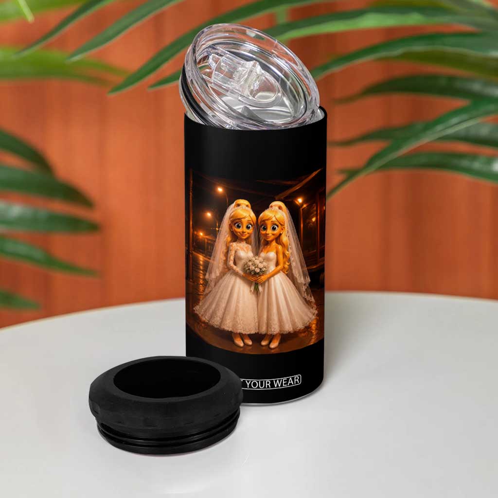 Funny Lesbian Pride Tung Tung Sahur Engagement Gift 4 in 1 Can Cooler Tumbler