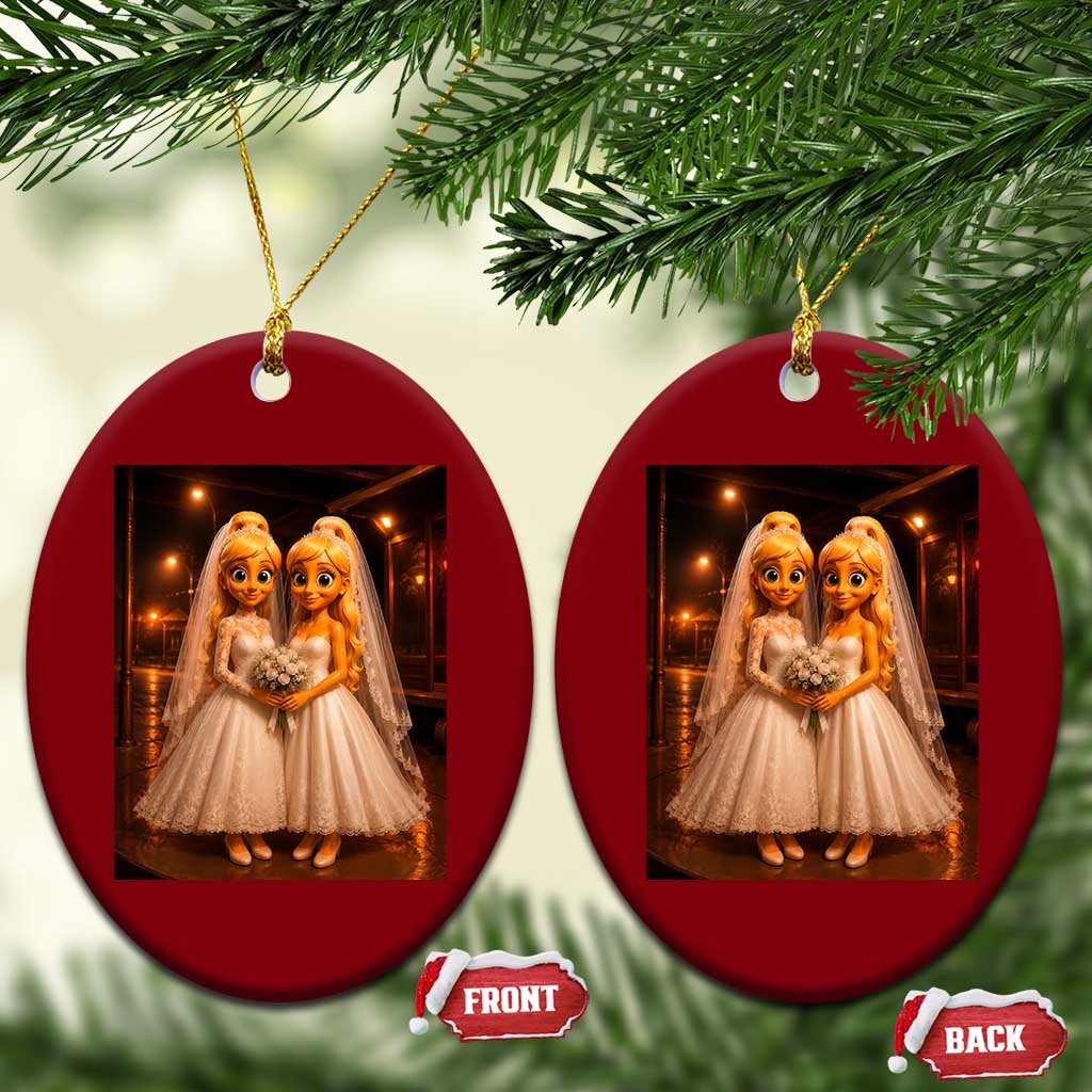 Funny Lesbian Pride Tung Tung Sahur Engagement Gift Ceramic Ornament