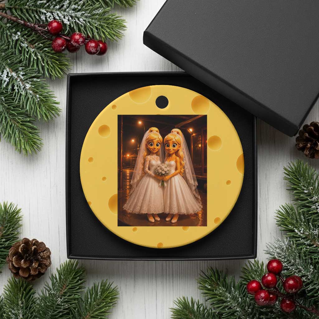 Funny Lesbian Pride Tung Tung Sahur Engagement Gift Ceramic Ornament