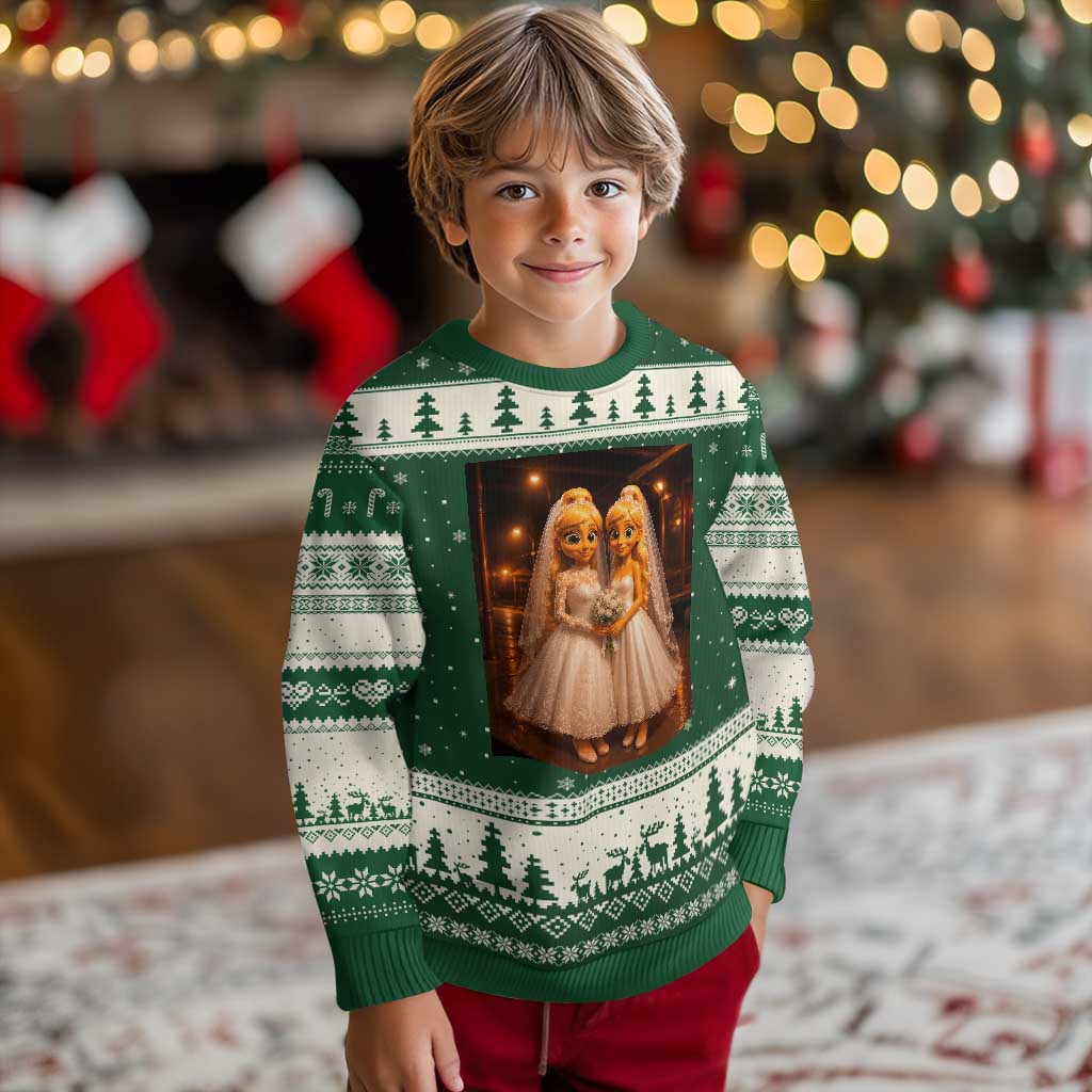 Funny Lesbian Pride Tung Tung Sahur Engagement Gift Ugly Christmas Sweater TS12 Forest Green Beige Print Your Wear