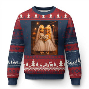 Funny Lesbian Pride Tung Tung Sahur Engagement Gift Ugly Christmas Sweater TS12 Navy Red Print Your Wear