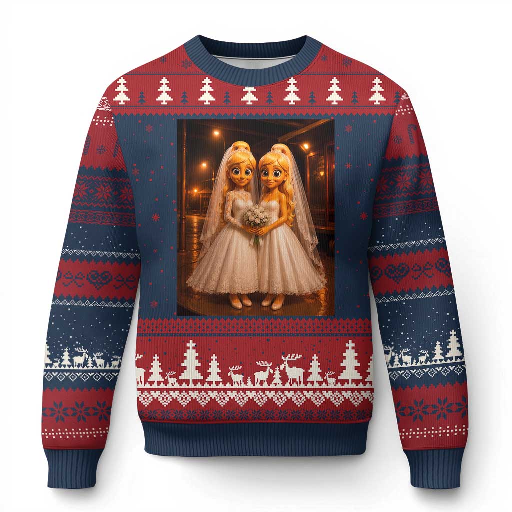 Funny Lesbian Pride Tung Tung Sahur Engagement Gift Ugly Christmas Sweater TS12 Navy Red Print Your Wear