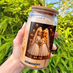 Funny Lesbian Pride Tung Tung Sahur Engagement Gift Glass Can