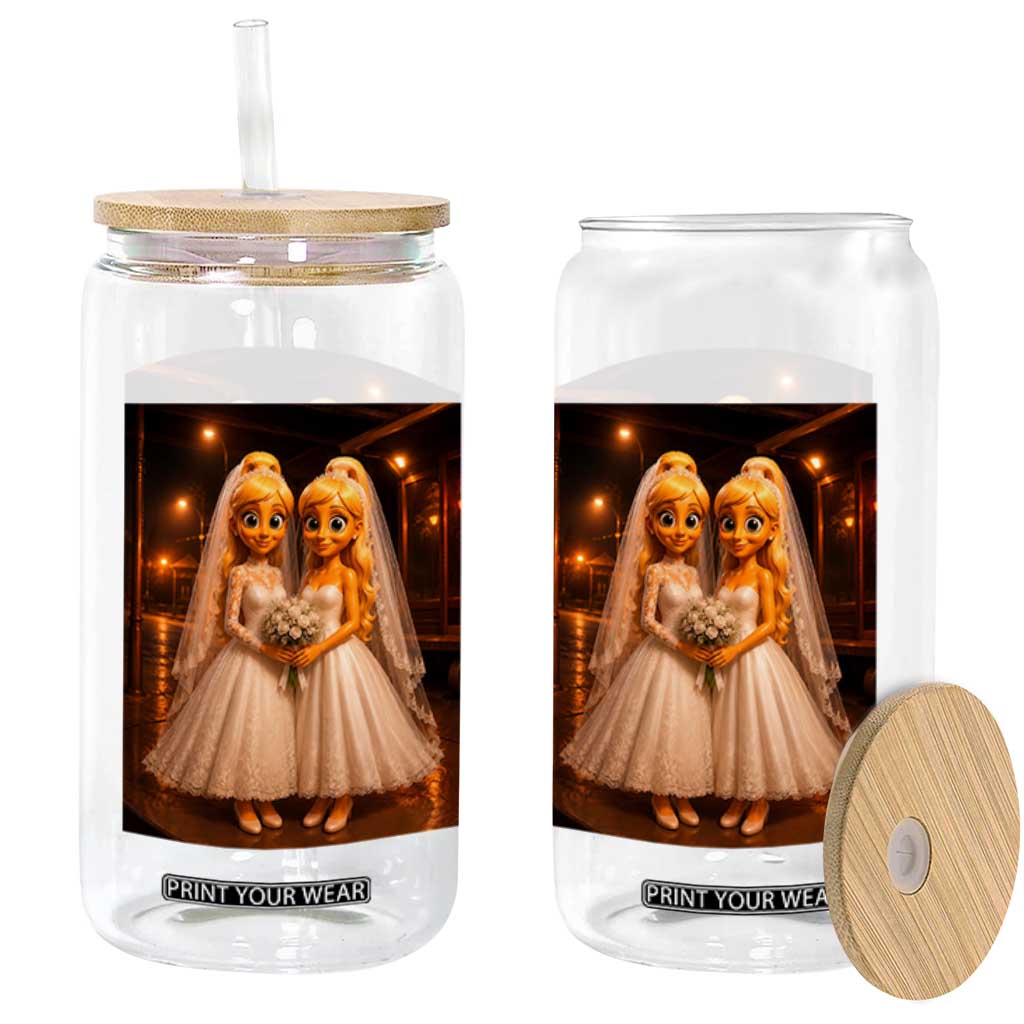 Funny Lesbian Pride Tung Tung Sahur Engagement Gift Glass Can