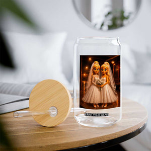 Funny Lesbian Pride Tung Tung Sahur Engagement Gift Glass Can