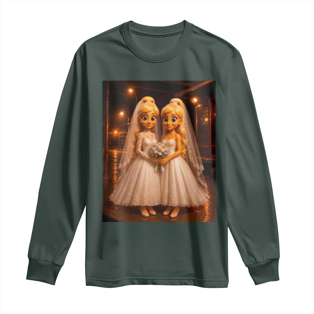 Funny Lesbian Pride Tung Tung Sahur Engagement Gift Long Sleeve Shirt TS12 Dark Forest Green Print Your Wear