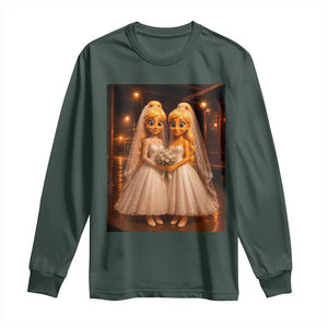 Funny Lesbian Pride Tung Tung Sahur Engagement Gift Long Sleeve Shirt TS12 Dark Forest Green Print Your Wear