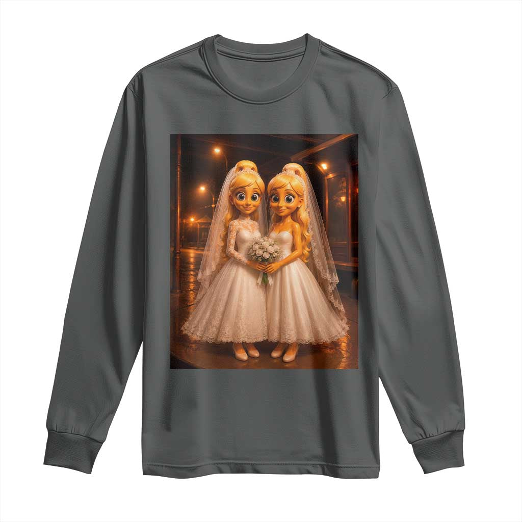 Funny Lesbian Pride Tung Tung Sahur Engagement Gift Long Sleeve Shirt TS12 Dark Heather Print Your Wear