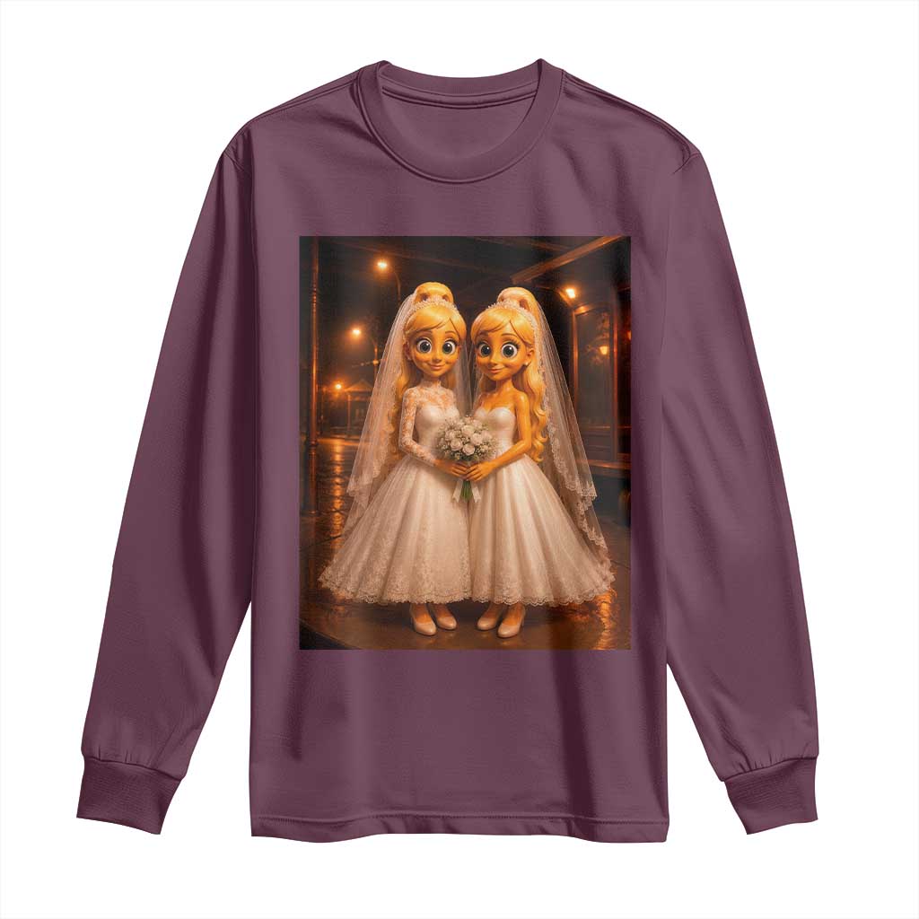 Funny Lesbian Pride Tung Tung Sahur Engagement Gift Long Sleeve Shirt TS12 Maroon Print Your Wear