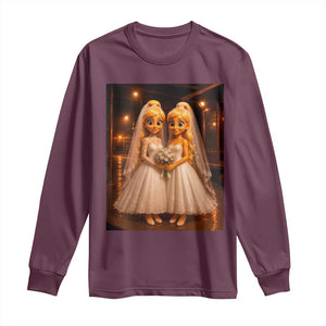 Funny Lesbian Pride Tung Tung Sahur Engagement Gift Long Sleeve Shirt TS12 Maroon Print Your Wear