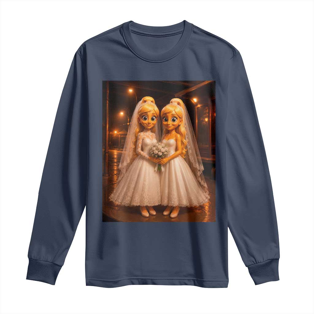 Funny Lesbian Pride Tung Tung Sahur Engagement Gift Long Sleeve Shirt TS12 Navy Print Your Wear