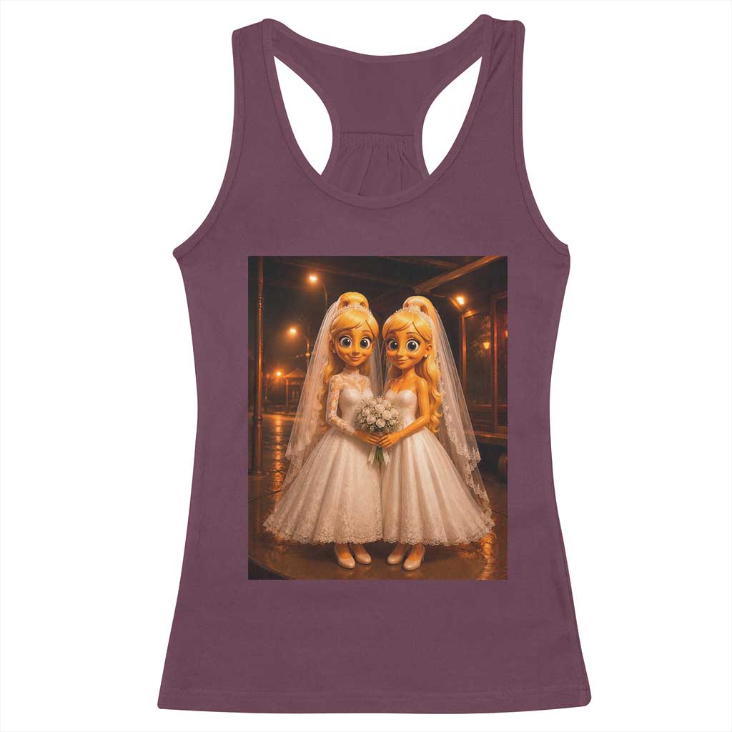 Funny Lesbian Pride Tung Tung Sahur Engagement Gift Racerback Tank Top TS12 Maroon Print Your Wear