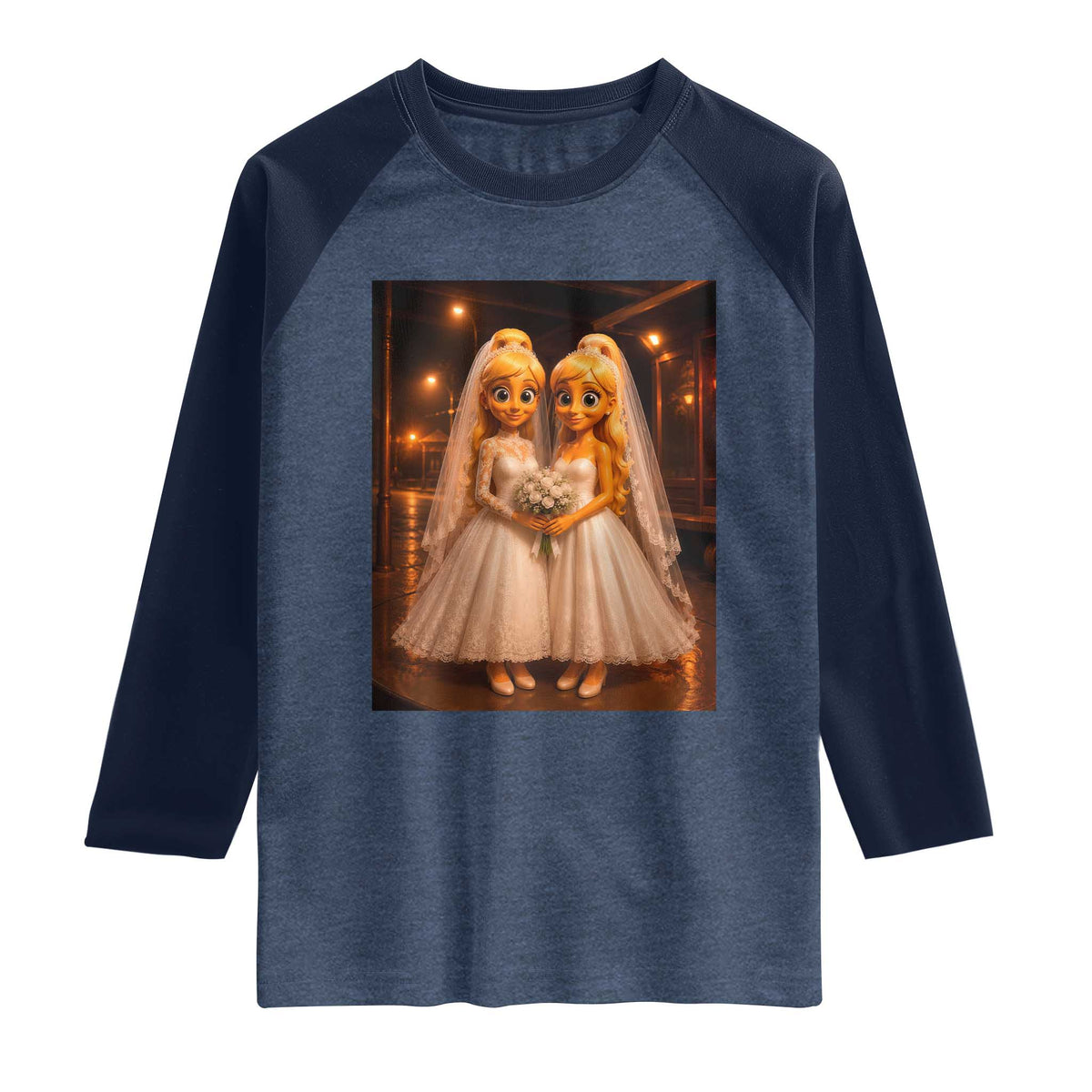 Funny Lesbian Pride Tung Tung Sahur Engagement Gift Raglan Shirt TS12 Heather Denim Navy Print Your Wear