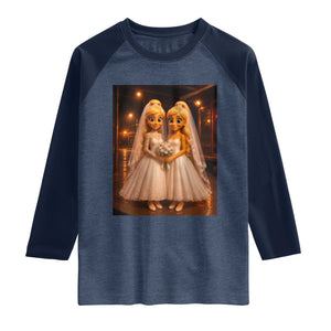 Funny Lesbian Pride Tung Tung Sahur Engagement Gift Raglan Shirt TS12 Heather Denim Navy Print Your Wear