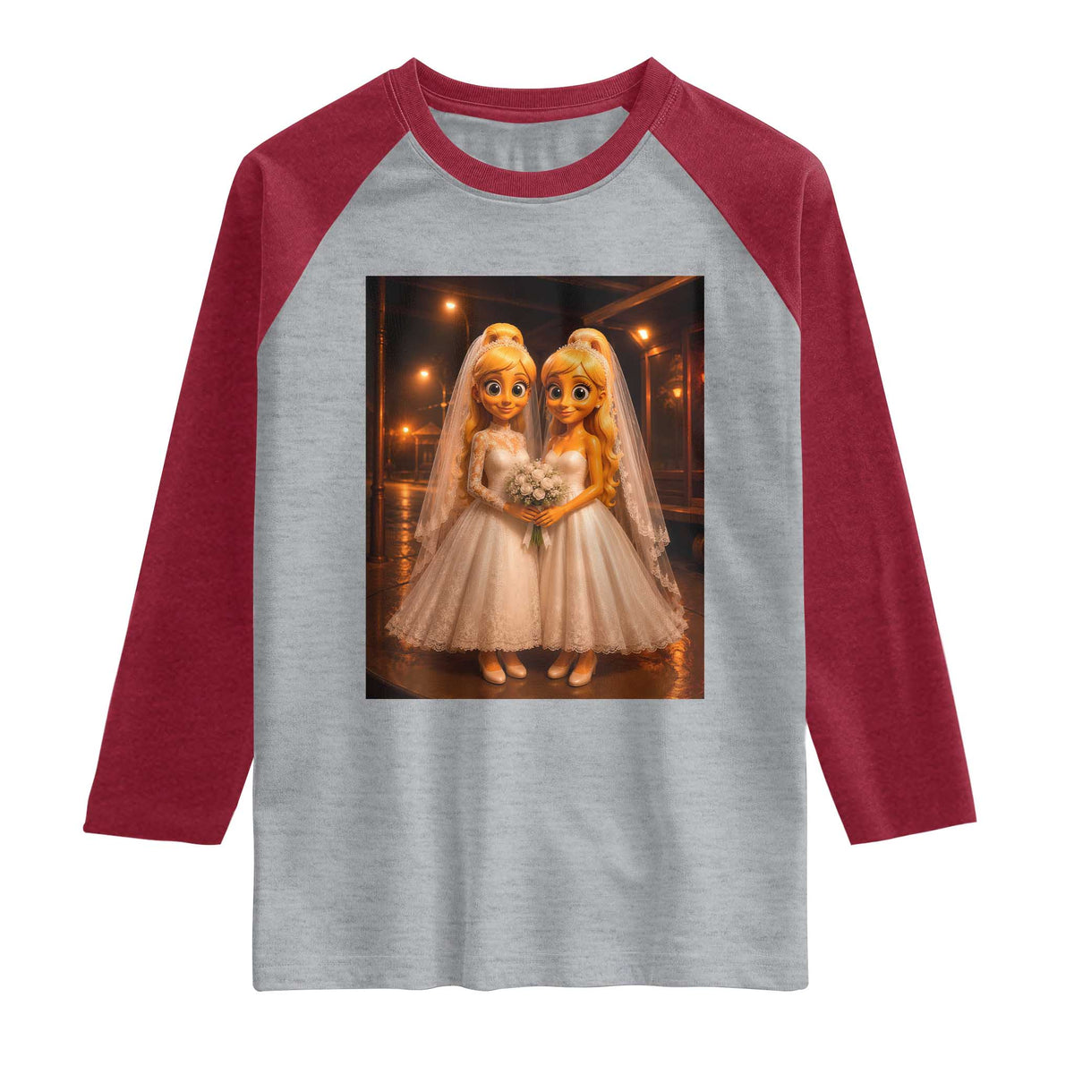 Funny Lesbian Pride Tung Tung Sahur Engagement Gift Raglan Shirt TS12 Heather Gray Heather Red Print Your Wear