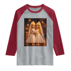 Funny Lesbian Pride Tung Tung Sahur Engagement Gift Raglan Shirt TS12 Heather Gray Heather Red Print Your Wear