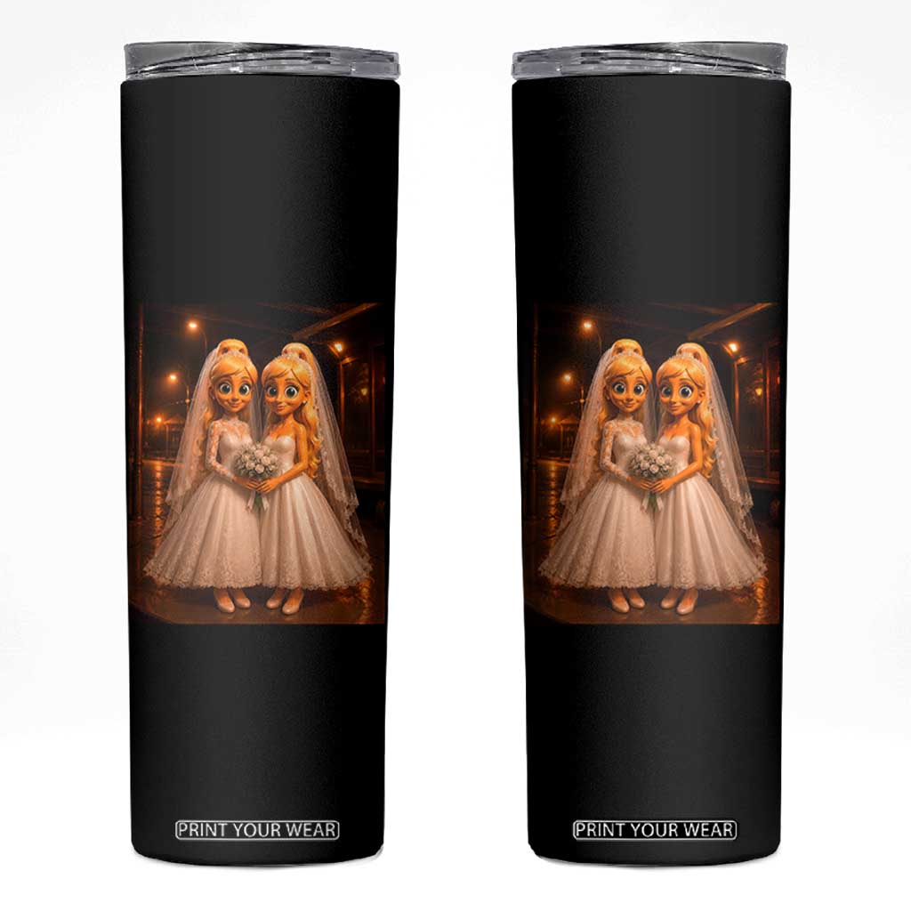Funny Lesbian Pride Tung Tung Sahur Engagement Gift Skinny Tumbler TS12 Black Print Your Wear