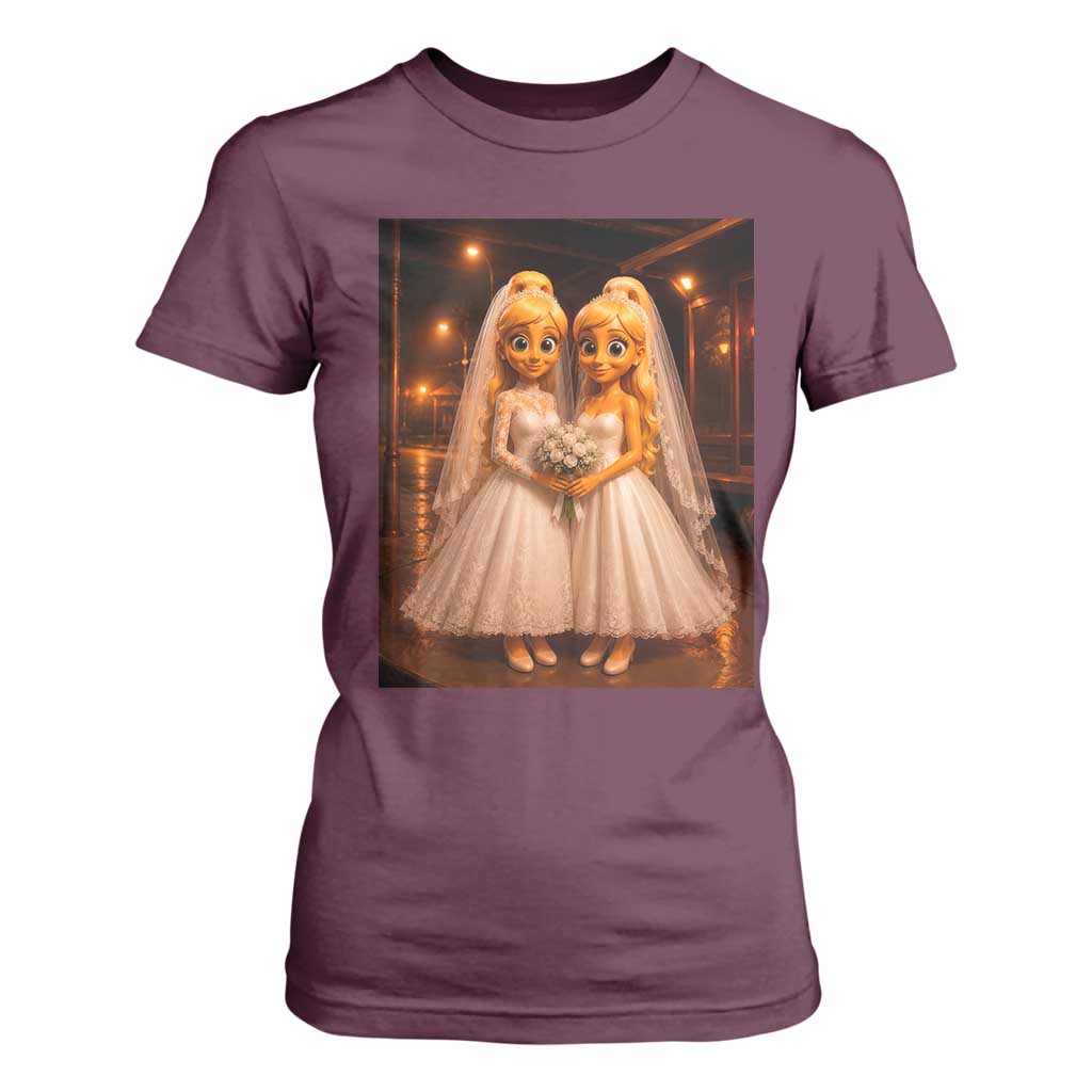 Funny Lesbian Pride Tung Tung Sahur Engagement Gift T Shirt For Women TS12 Maroon Print Your Wear