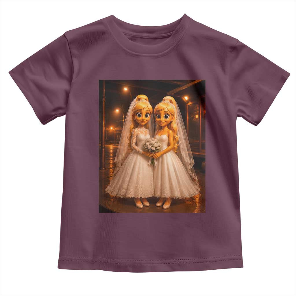 Funny Lesbian Pride Tung Tung Sahur Engagement Gift Toddler T Shirt TS12 Maroon Print Your Wear